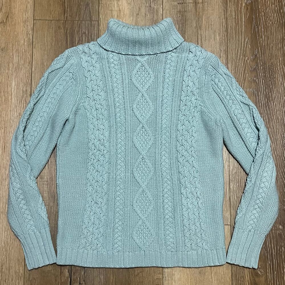 Eddie Bauer Light Blue Cable Knit Turtleneck Sweater